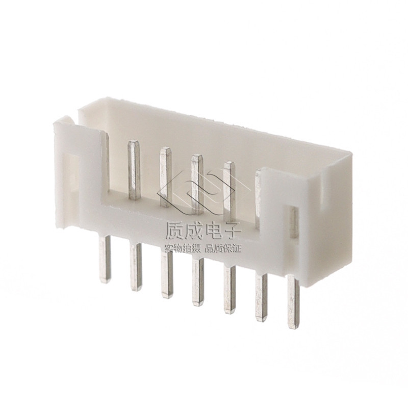 PH2.0间距针座连接器 2.0-7A直针接插件 2.0-7P立插180度白色针座