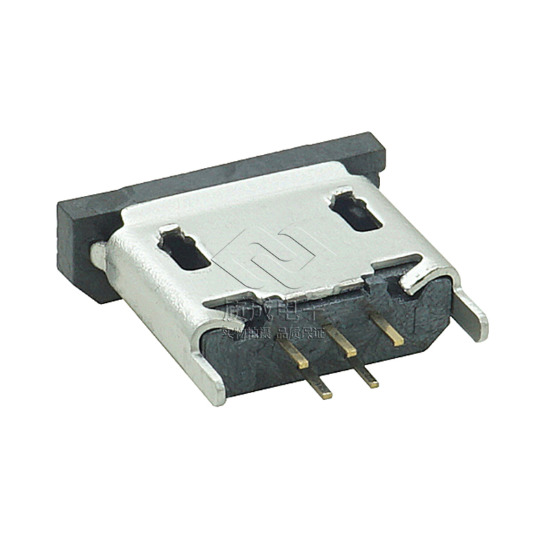 MICRO USB母座 5P B型180度插板脚长1.5卷边防尘盖